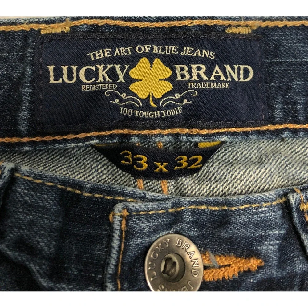 Lucky Brand 121 Heritage Slim Mens Dark Wash Blue Denim Jeans 33x32 Button Fly